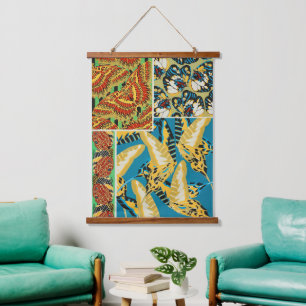 Vibrant Yellow & Teal Art Deco Butterfly Art Hanging Tapestry