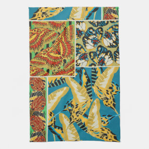Vibrant Yellow & Teal Art Deco Butterfly Art Kitchen Towel