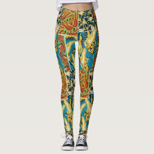 Vibrant Yellow & Teal Art Deco Butterfly Art Leggings