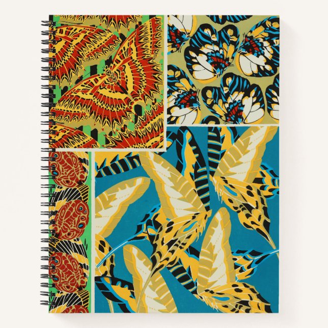 Vibrant Yellow & Teal Art Deco Butterfly Art Notebook (Front)