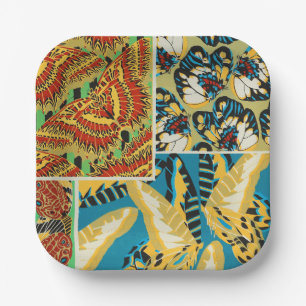 Vibrant Yellow & Teal Art Deco Butterfly Art Paper Plate
