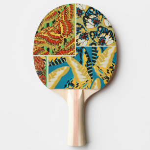 Vibrant Yellow & Teal Art Deco Butterfly Art Ping Pong Paddle