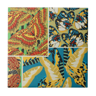 Vibrant Yellow & Teal Art Deco Butterfly Art Tile