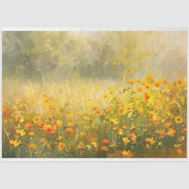 Vibrant Yellow Wildflower Impressionist Decoupage Tissue Paper (Front)