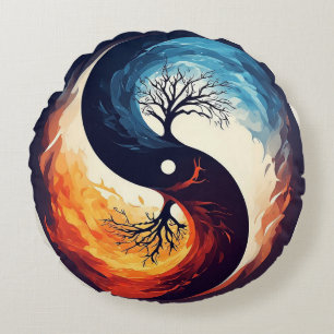Vibrant Yin Yang Design Round Pillow