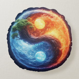 Vibrant Yin Yang Design Round Pillow