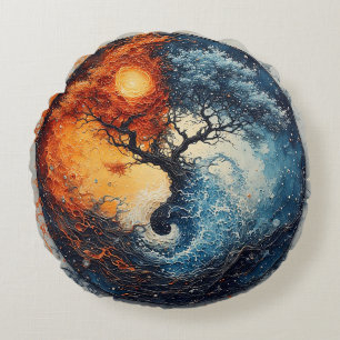 Vibrant Yin Yang Design Round Pillow