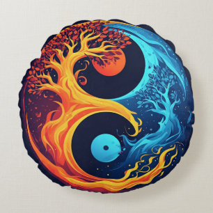 Vibrant Yin Yang Design Round Pillow