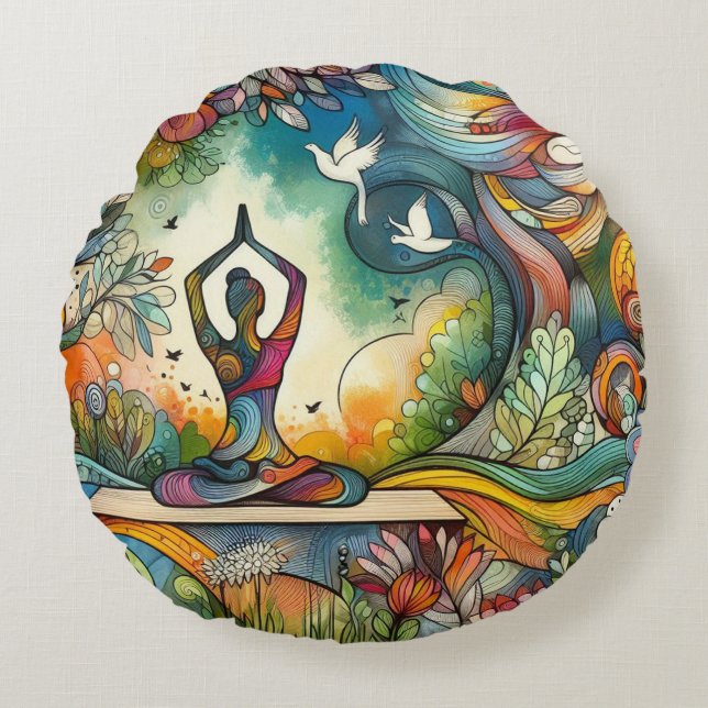 Vibrant Yoga Serenity Round Pillow (Front)
