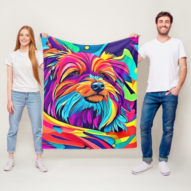 Vibrant Yorkie Pop Art Fleece Blanket (In Situ)