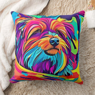 Vibrant Yorkie Pop Art Throw Pillow