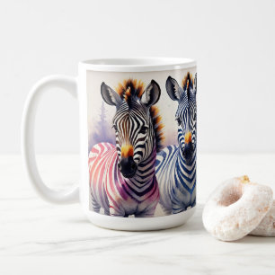  Vibrant Zebra Duo Watercolor Pointillism Art  Coffee Mug