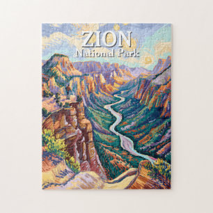 Vibrant Zion National Park Canyon River Hiking Art Jigsaw Puzzle