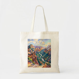 Vibrant Zion National Park Canyon River Hiking Art Tote Bag