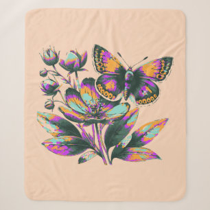 Vibrantes Schmetterlingsblumenmotiv Sherpa Blanket