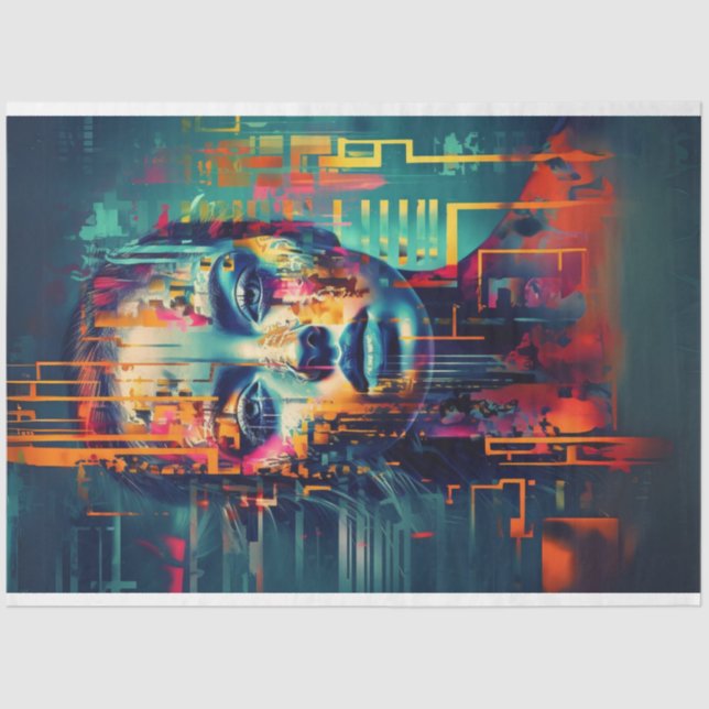 Vibrantly Abstract Chaotic Portrait Lady Decoupage Tissue Paper (Front)