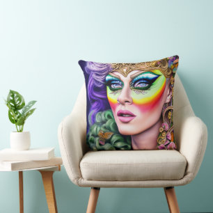 Vibrantly Bold LGBTQ Portrait Drag Queen Artwork Throw Pillow