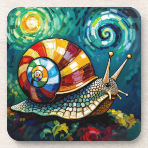 Vibrantly Colorful Impasto Whimsical Snail Coaster