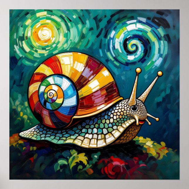 Vibrantly Colorful Impasto Whimsical Snail Poster (Front)
