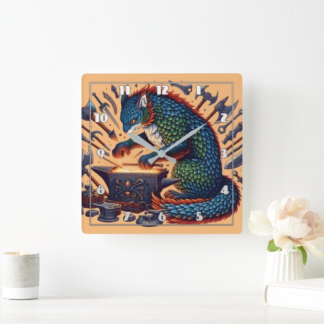 Vibrantly Coloured Cat Forging Tools in Workshop Square Wall Clock (Home)