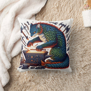 Vibrantly Coloured Cat Forging Tools in Workshop Throw Pillow