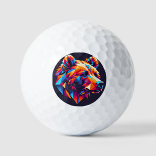 Vibrantly Coloured Geometric Bear Illustration Golf Balls