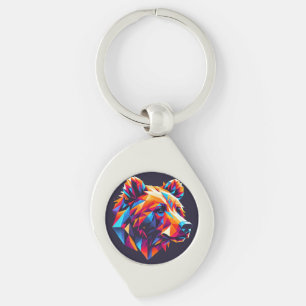 Vibrantly Coloured Geometric Bear Illustration Keychain