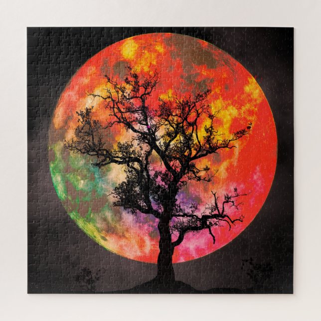 Vibrantly coloured moon and tree jigsaw puzzle (Vertical)
