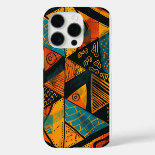 Vibrantly colourful triangles with tribal patterns iPhone 16 pro case