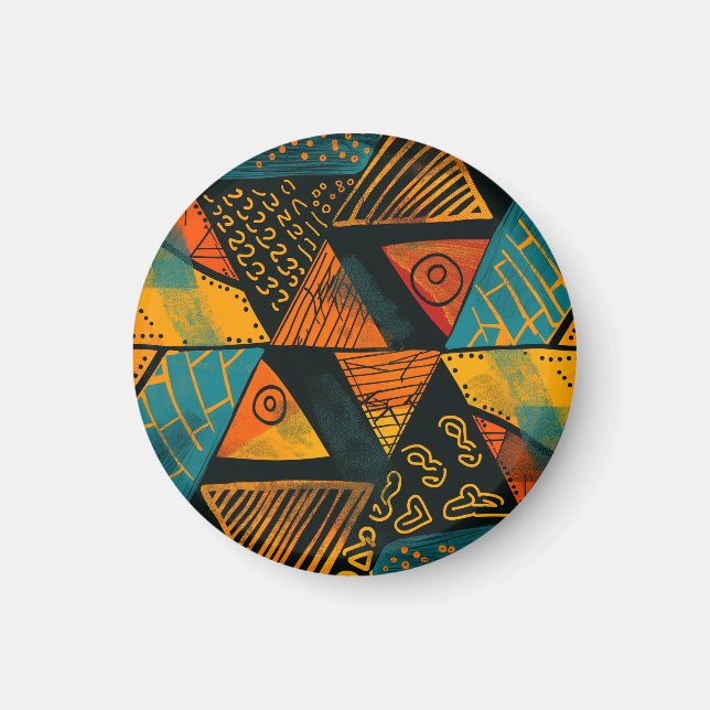 Vibrantly colourful triangles with tribal patterns magnet (Front)