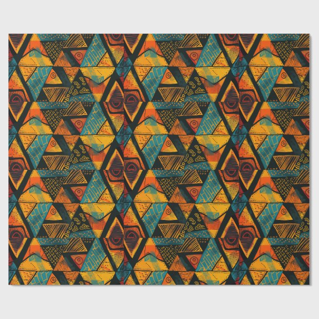 Vibrantly colourful triangles with tribal patterns wrapping paper (Flat)