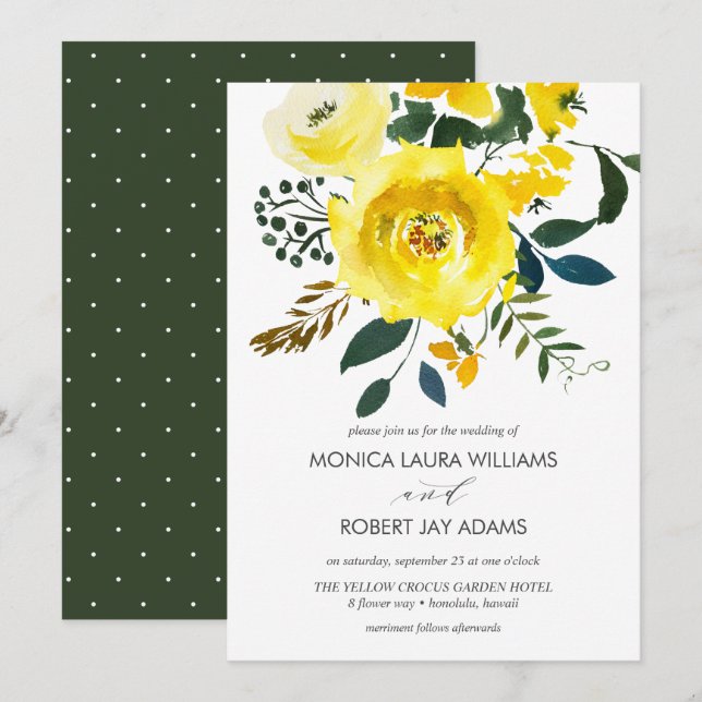 Vibrantt yellow Floral Wedding typography Invitation (Front/Back)
