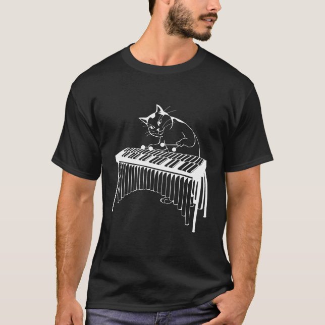 Vibraphone Playing Cat Percussion Music Xylophone  T-Shirt (Front)