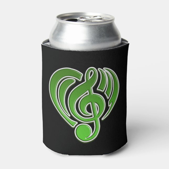 Vibrations Musical Love Green Heart Music Note DJ Can Cooler (Can Front)