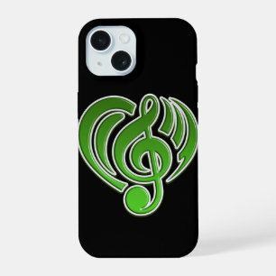 Vibrations Musical Love Green Heart Music Note DJ iPhone 15 Case