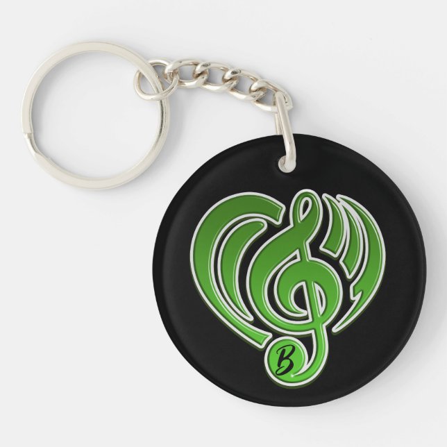 Vibrations Musical Love Green Heart Music Note DJ Keychain (Front)