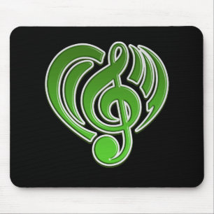 Vibrations Musical Love Green Heart Music Note DJ Mouse Pad