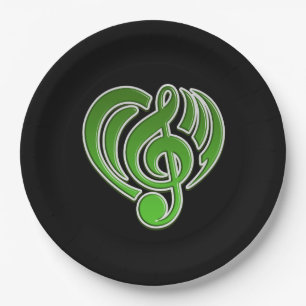 Vibrations Musical Love Green Heart Music Note DJ Paper Plate