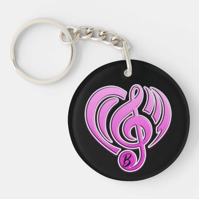 Vibrations Musical Love Pink Heart Music Note DJ Keychain (Front)