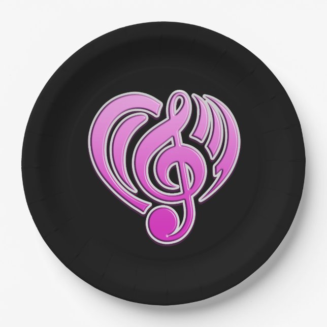 Vibrations Musical Love Pink Heart Music Note DJ Paper Plate (Front)