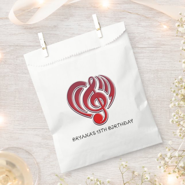 Vibrations Musical Love Red Heart Music Note DJ Favour Bag (Clipped)