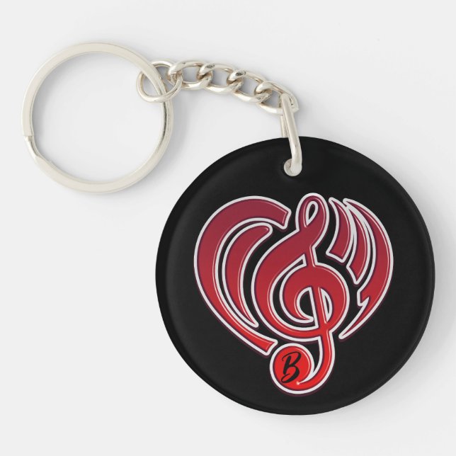 Vibrations Musical Love Red Heart Music Note DJ Keychain (Front)