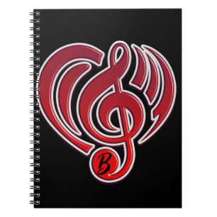 Vibrations Musical Love Red Heart Music Note DJ Notebook