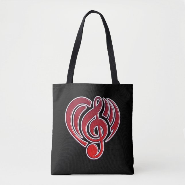 Vibrations Musical Love Red Heart Music Note DJ Tote Bag (Front)