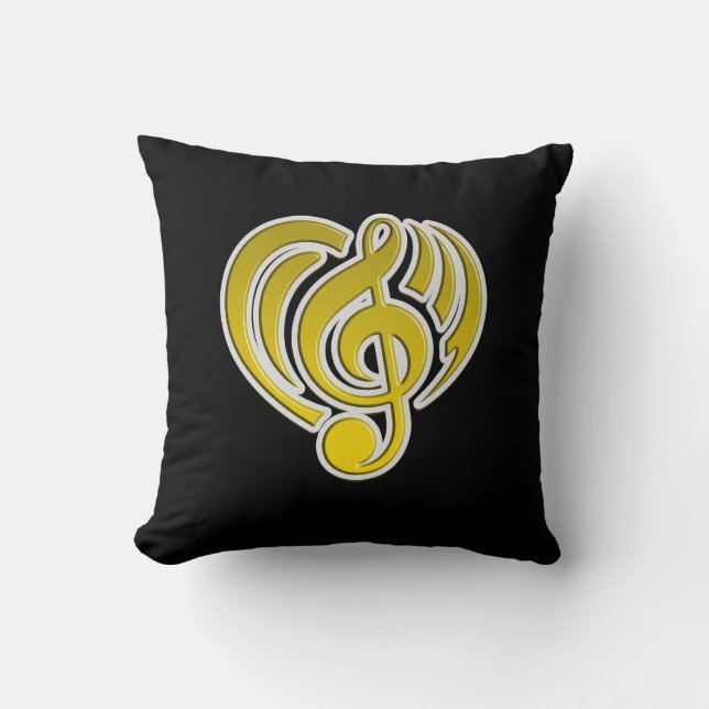 Vibrations Musical Love Yellow Heart Music Note DJ Throw Pillow (Front)