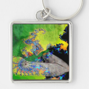 VIBRATIONS OF MATTER,FRACTAL WOMAN IN GREEN YELLOW KEYCHAIN