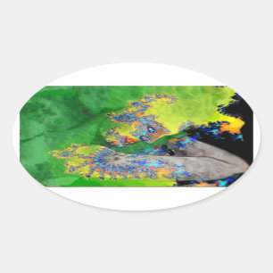 VIBRATIONS OF MATTER,FRACTAL WOMAN IN GREEN YELLOW OVAL STICKER