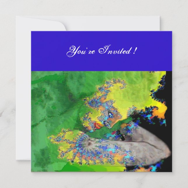 VIBRATIONS OF MATTER ,  green yellow black blue Invitation (Front)