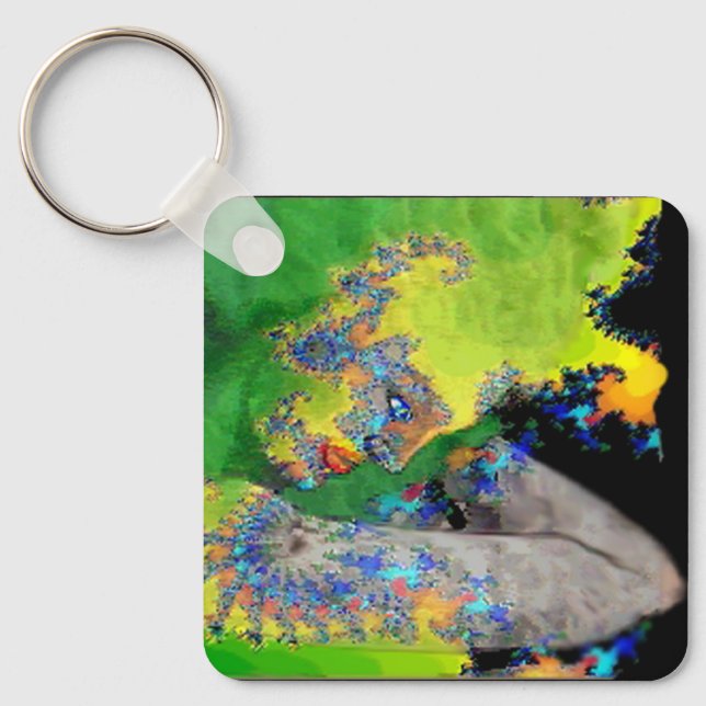 VIBRATIONS OF MATTER ,green yellow black Keychain (Front)