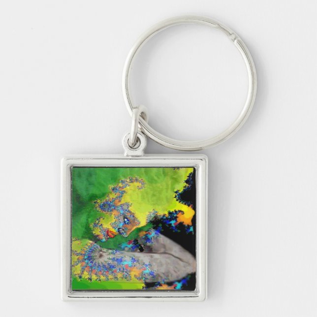 VIBRATIONS OF MATTER ,green yellow black Keychain (Front)